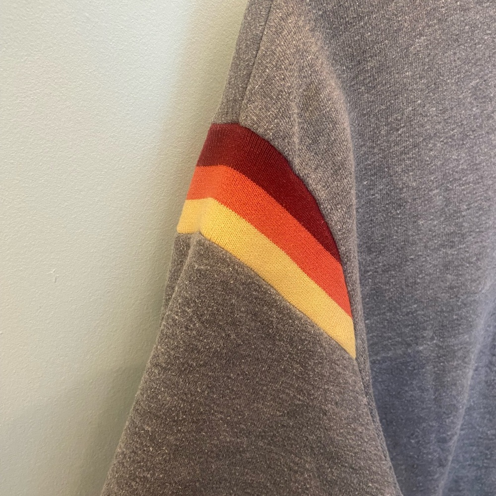 Marine Layer Banks Gray Hoodie with Red Orange, and Yellow Stripes - Picture 3 of 6